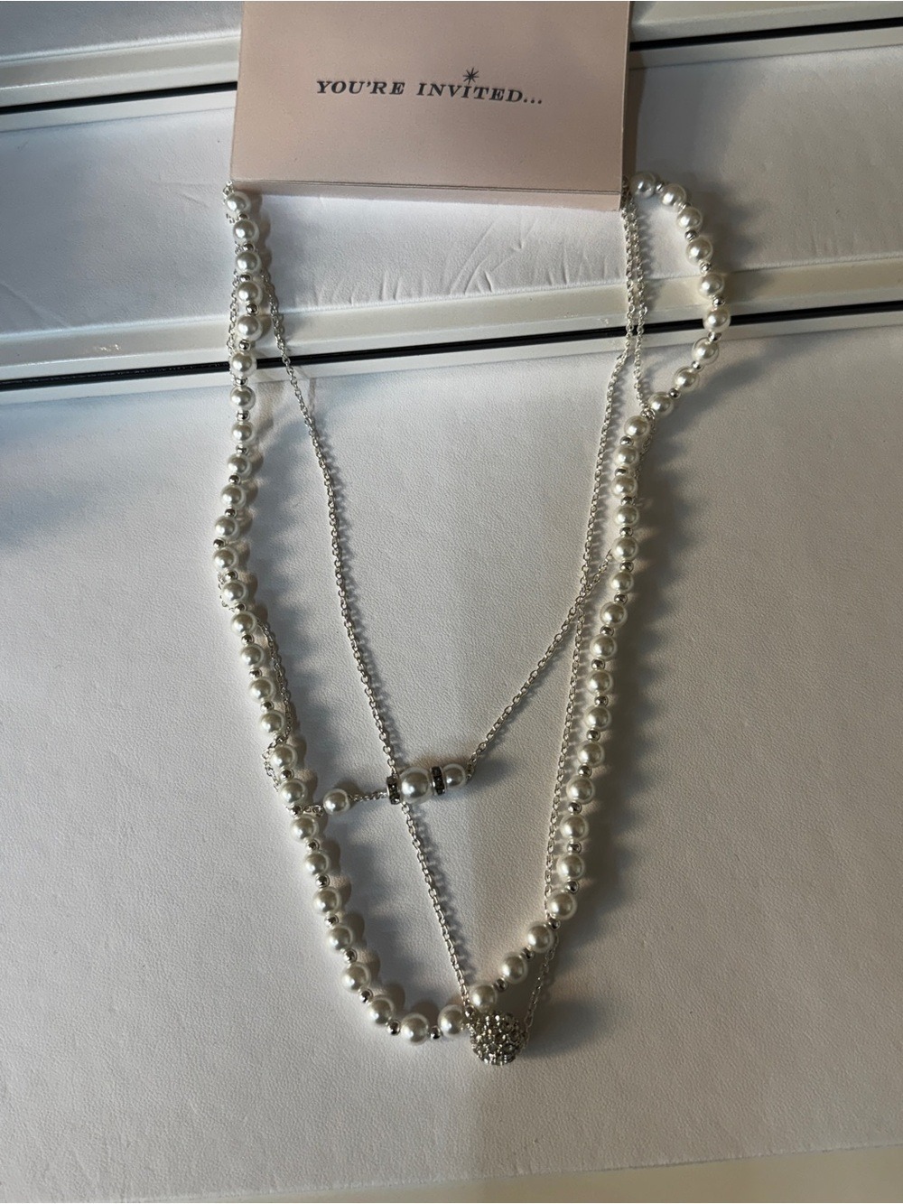 Silver Pearl Layered Pendant Necklace